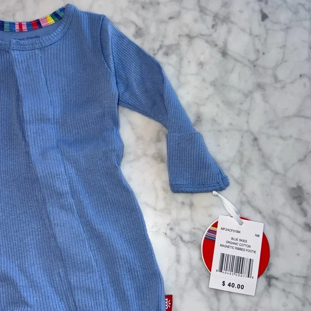 NWT Magnetic Me Organic Cotton Ribbed Blue Footie